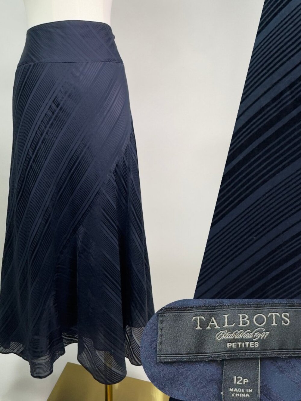 Talbots Silk & Cotton Blue Whimsical Maxi Skirt | 12p EUC | Workwear Date Nights
